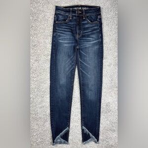 American Eagle Jeans Womens 00 Super Hi Rise Jegging Crop Raw Hem Dark Stretch